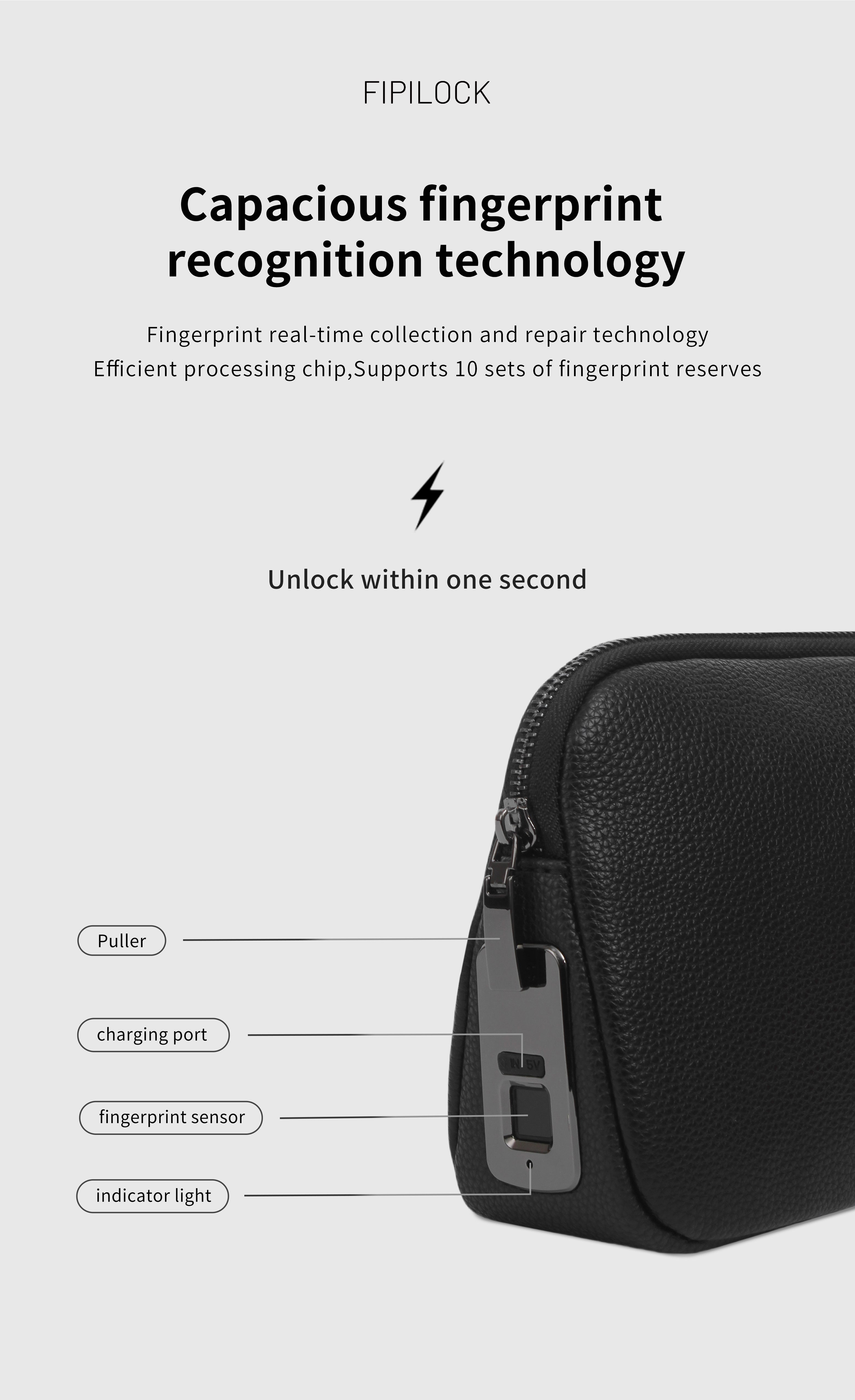 Fingerprint Lock Clutch — Anti-Theft Vegan Leather Purse for Women