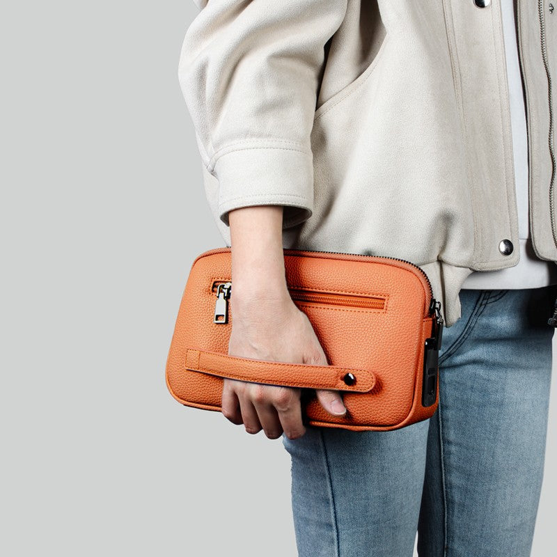 Fingerprint Lock Clutch — Anti-Theft Vegan Leather Purse for Women