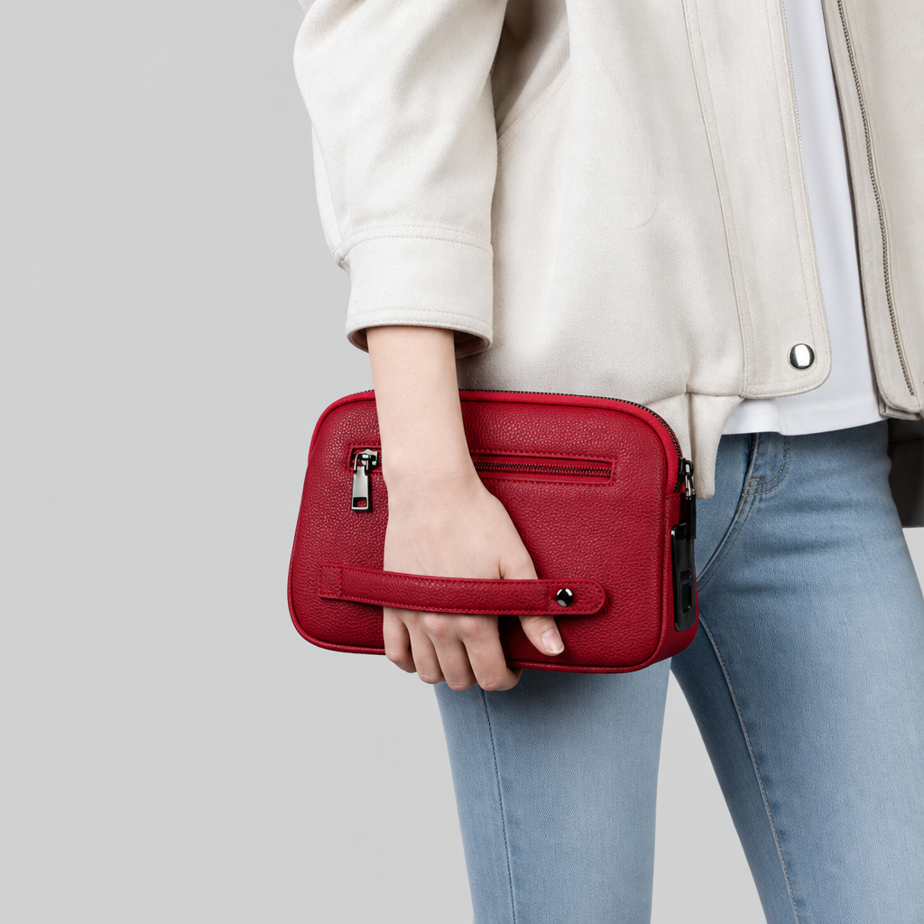 Fingerprint Lock Clutch — Anti-Theft Vegan Leather Purse for Women