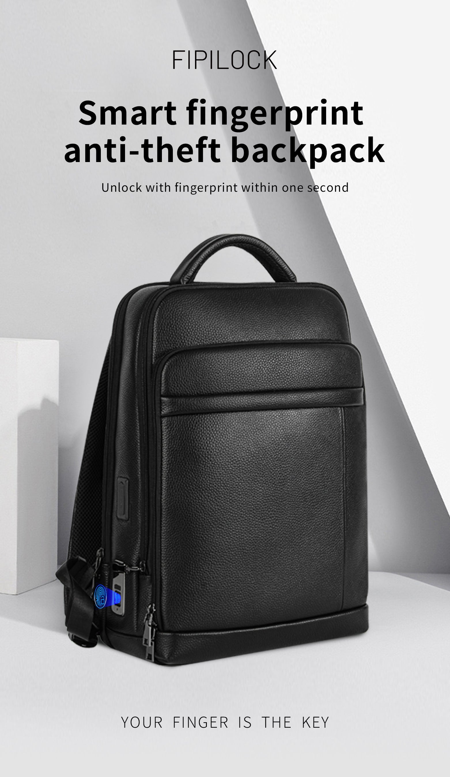 Full-Grain Leather Fingerprint Business-Casual Backpack