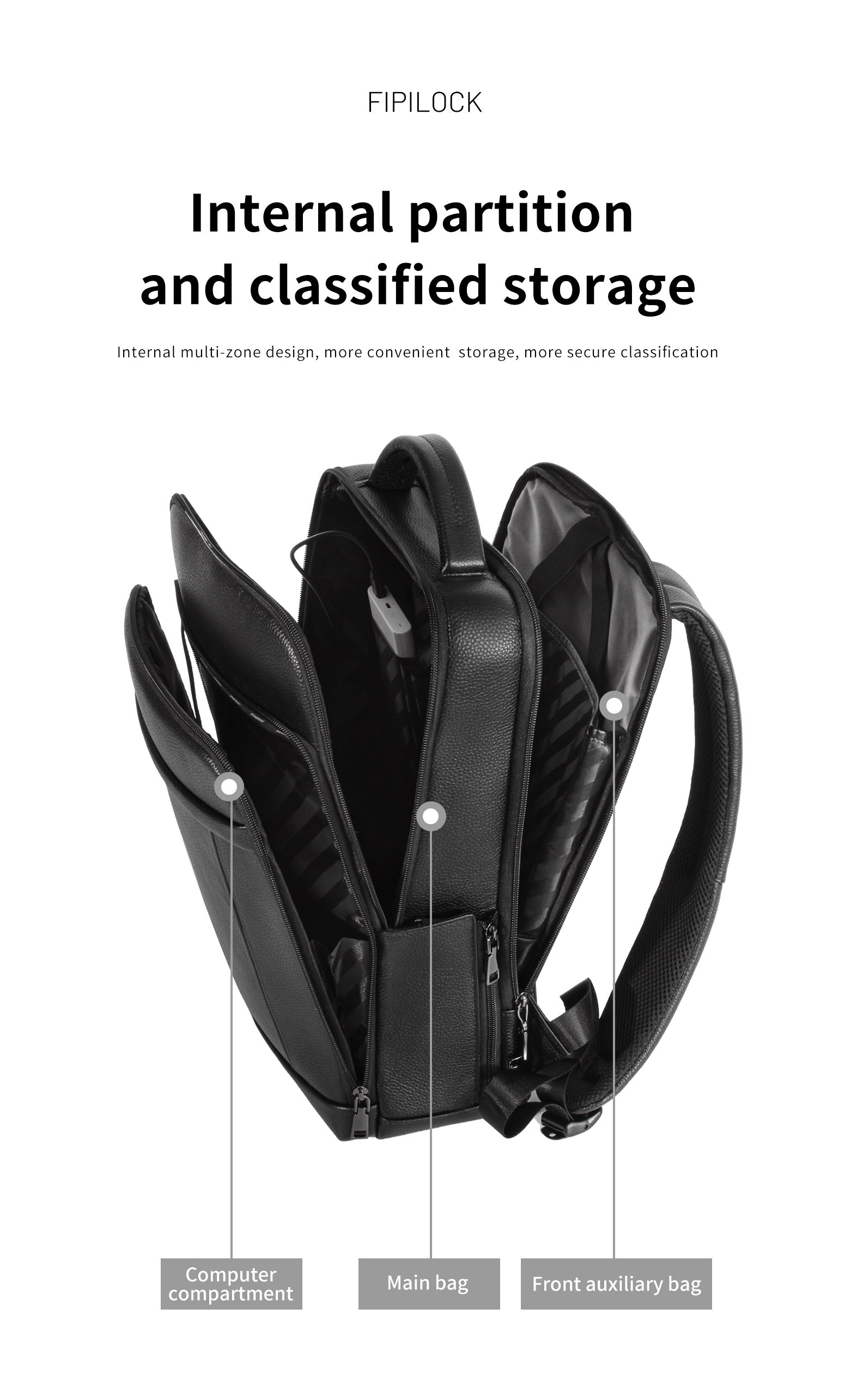 Full-Grain Leather Fingerprint Business-Casual Backpack