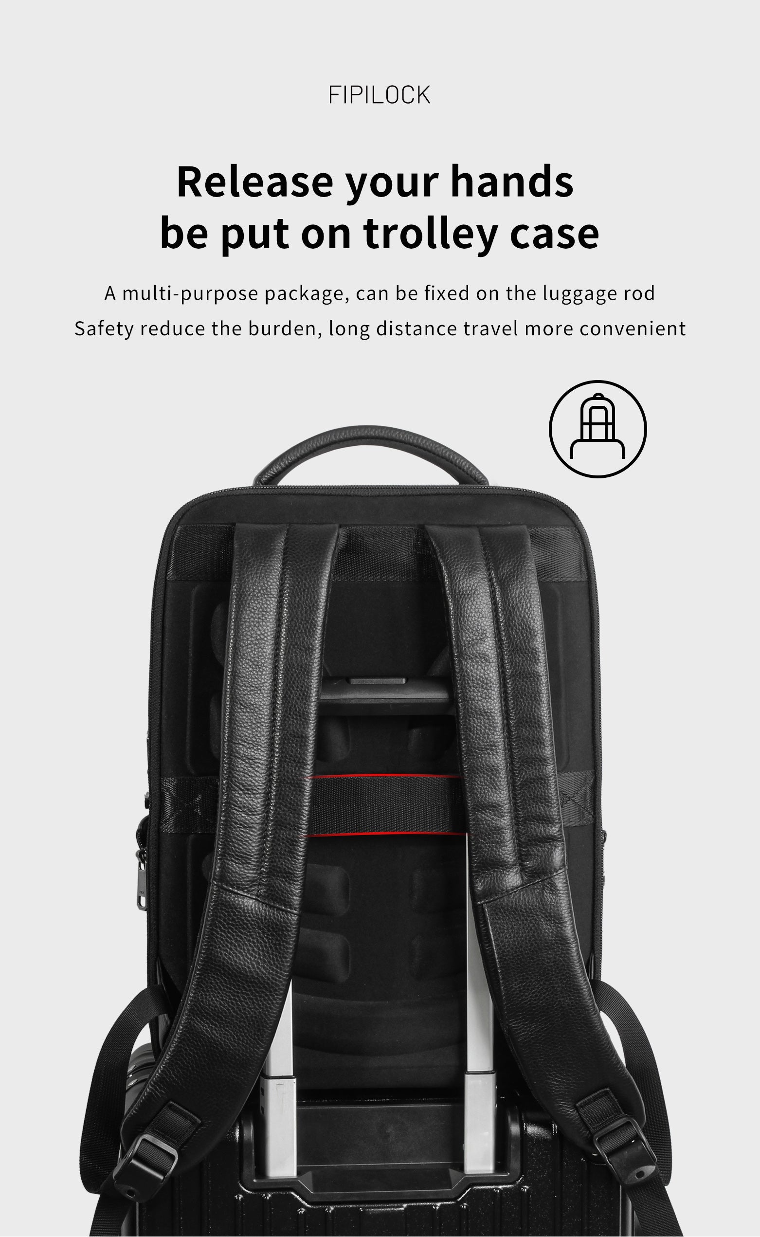 Full-Grain Leather Fingerprint Business-Casual Backpack