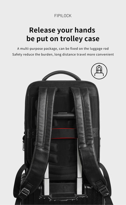 Full-Grain Leather Fingerprint Business-Casual Backpack