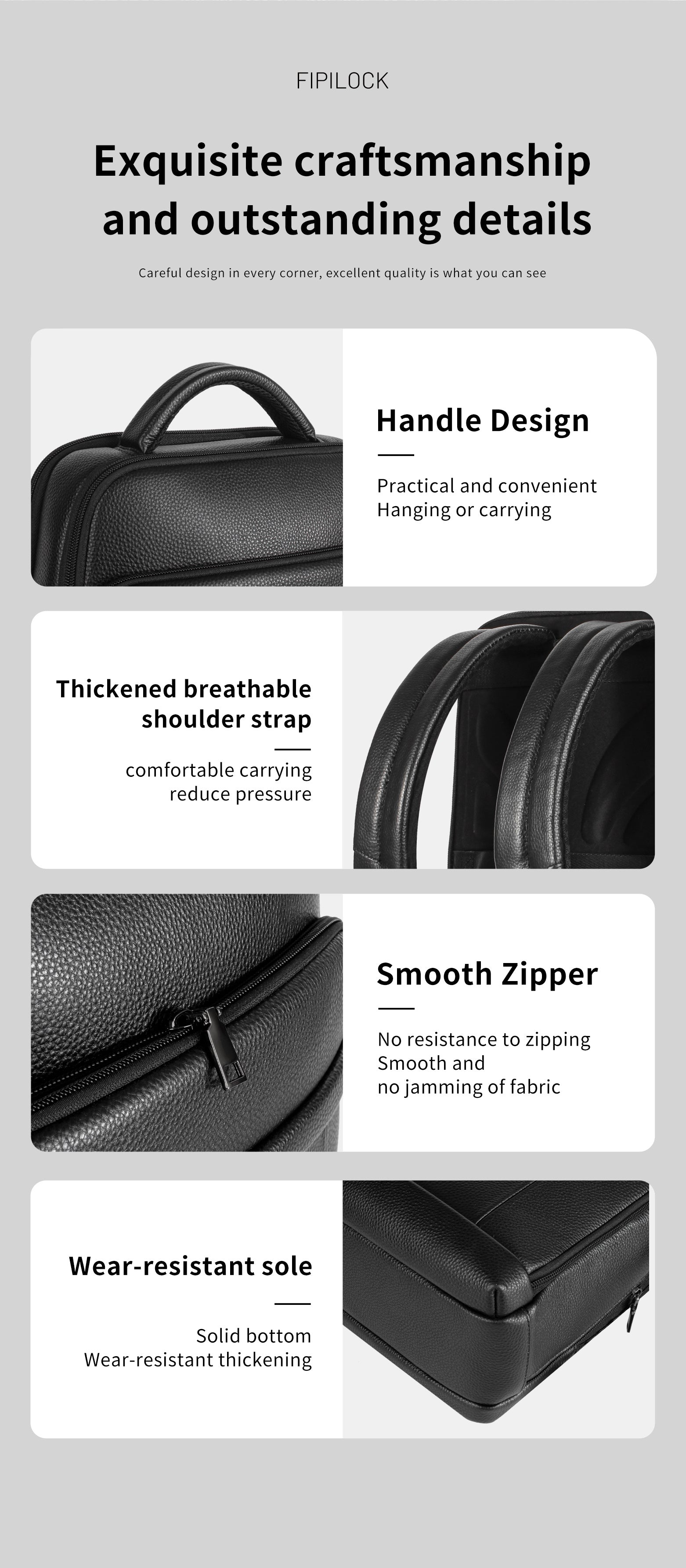 Full-Grain Leather Fingerprint Business-Casual Backpack