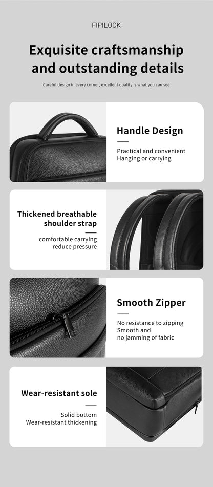 Full-Grain Leather Fingerprint Business-Casual Backpack