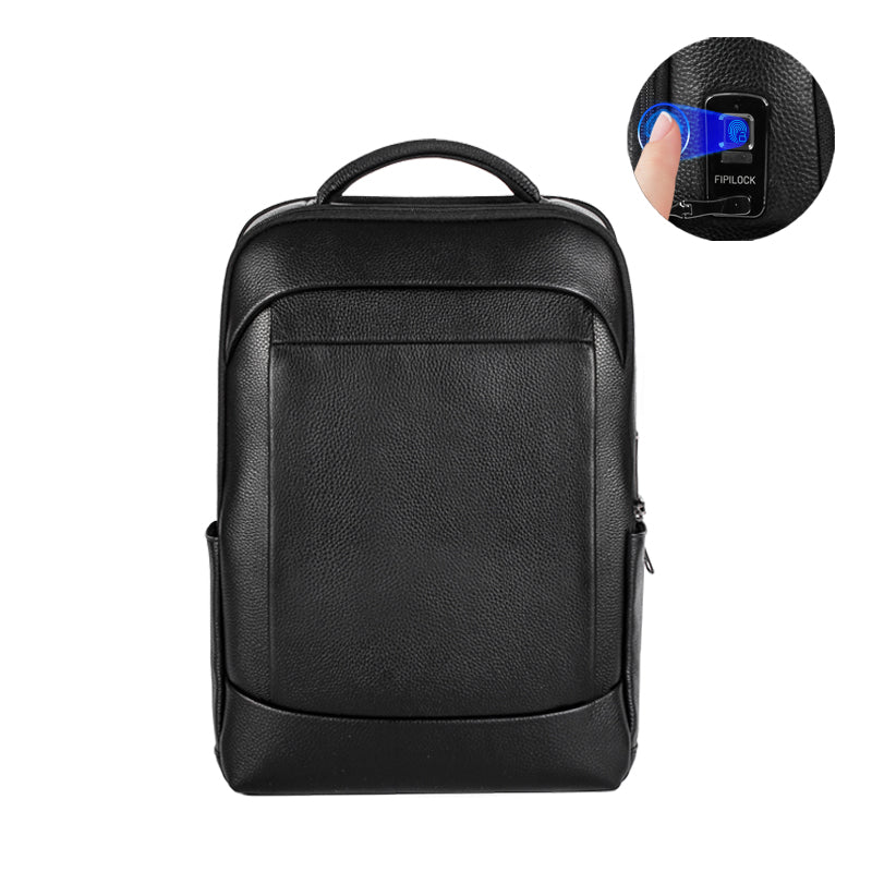 Genuine Leather Fingerprint Unlock Anti-Theft Travel Backpack