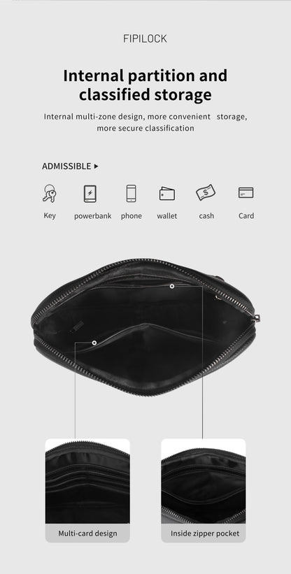 Fingerprint Lock Clutch — Anti-Theft Vegan Leather Purse for Women