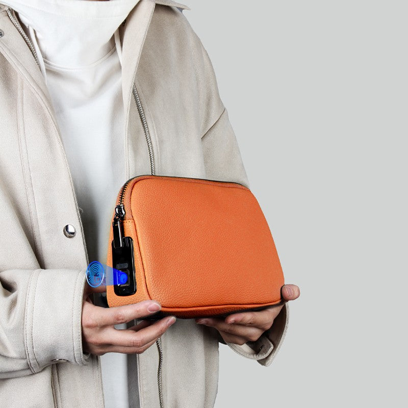 Fingerprint Lock Clutch — Anti-Theft Vegan Leather Purse for Women