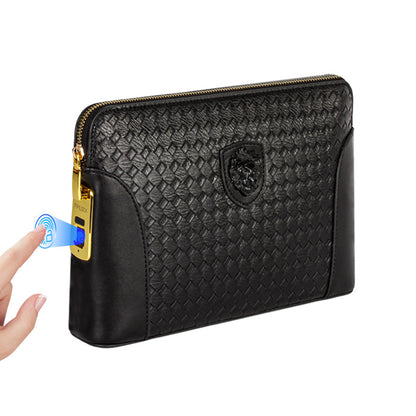 Men's Leather Clutch Fingerprint Lock Wristlet Secure Stylish Design with Fingerprint Lock for Added Security Ideal for Everyday Use
