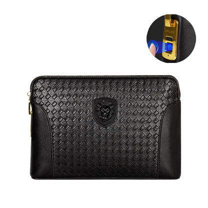 Men's Leather Clutch Fingerprint Lock Wristlet Secure Stylish Design with Fingerprint Lock for Added Security Ideal for Everyday Use