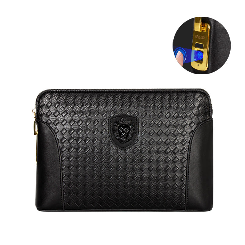Men's Leather Clutch Fingerprint Lock Wristlet Secure Stylish Design with Fingerprint Lock for Added Security Ideal for Everyday Use