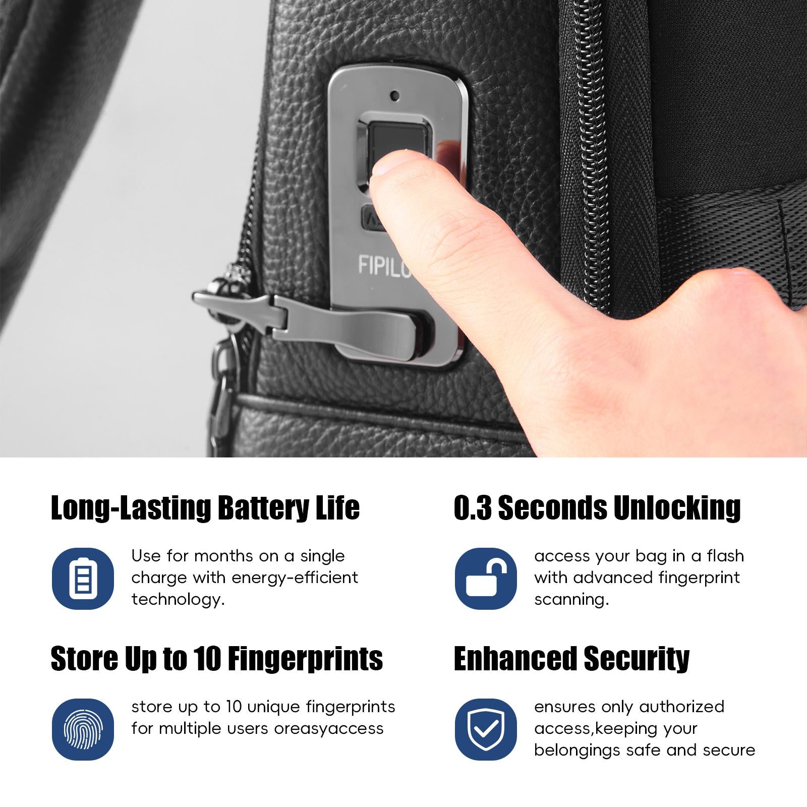 Fingerprint Lock Clutch — Anti-Theft Vegan Leather Purse for Women