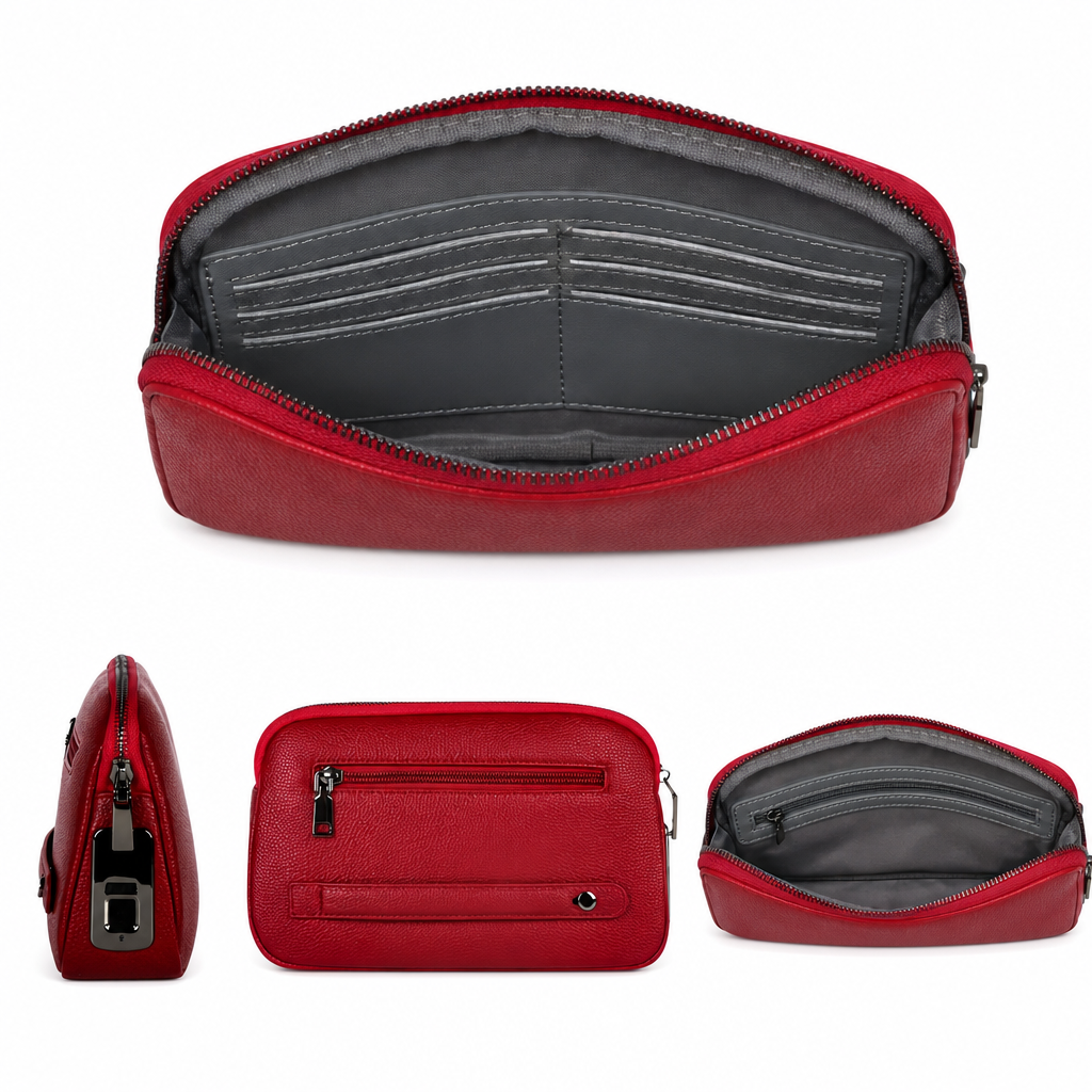 Fingerprint Lock Clutch — Anti-Theft Vegan Leather Purse for Women